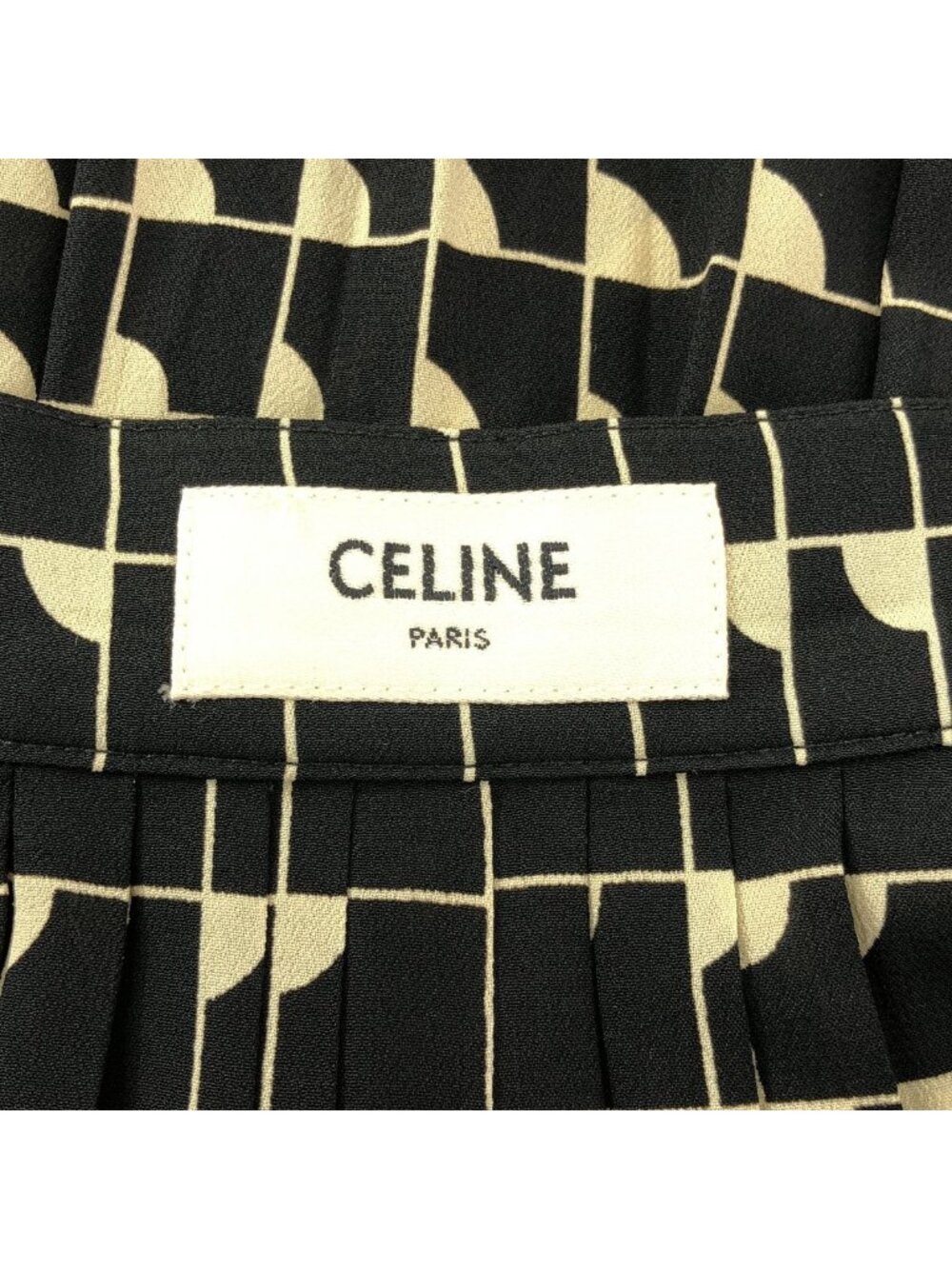 Celine Rayon All Over Pattern Pleated Skirt 36 Black Beige - Picture 6 of 8